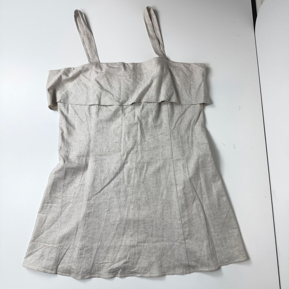 Banana Republic Linen Blend Ruffle Mini Dress Oatmeal Beige Size 18 NWT 451938